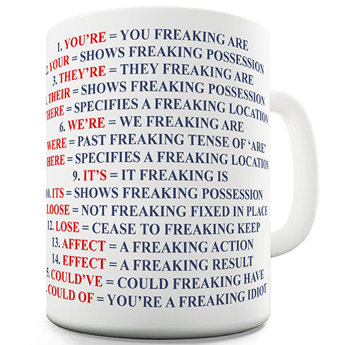 Freaking Grammar Expletive Novelty Mug
