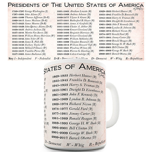 Presidents Of The United States Of America Novelty Mug