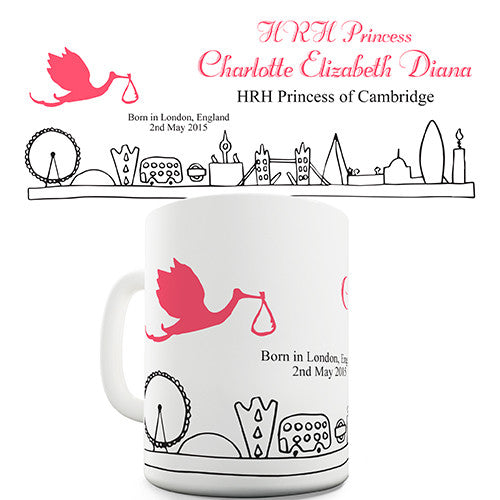 Stork Baby Princess Charlotte Skyline Novelty Mug