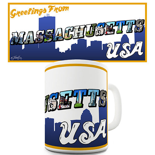 Greetings From Massachusetts Novelty Mug