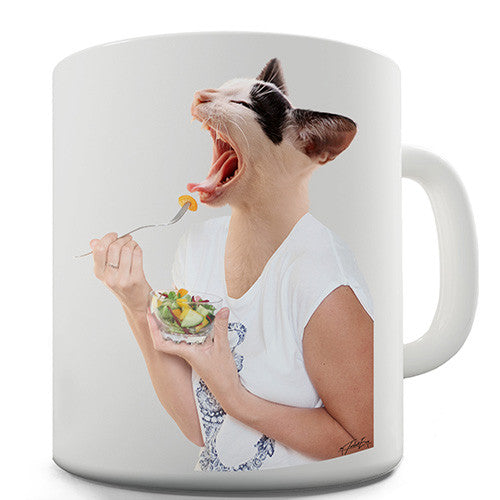 Cat Eating Fruit Salad Novelty Mug