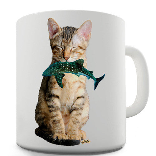 Cat Eats Shark Novelty Mug