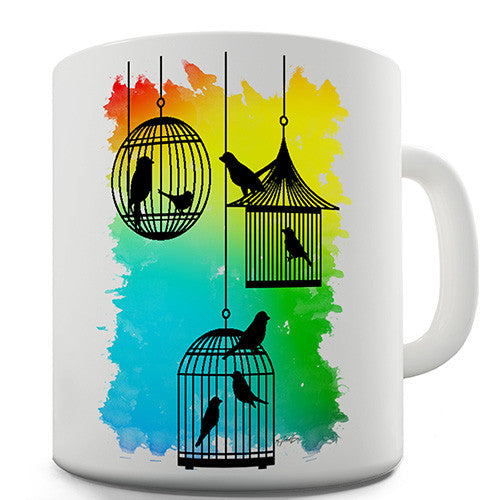 Rainbow Bird Cages Silhouette Novelty Mug