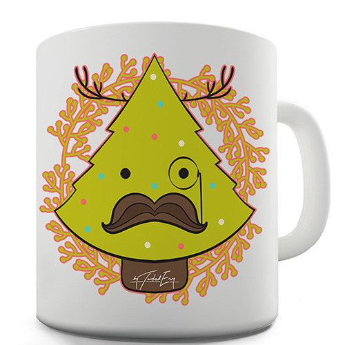 Hipster Moustache Christmas Tree Novelty Mug