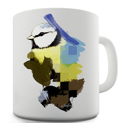 Watercolour Pixel Blue Tit Bird Novelty Mug