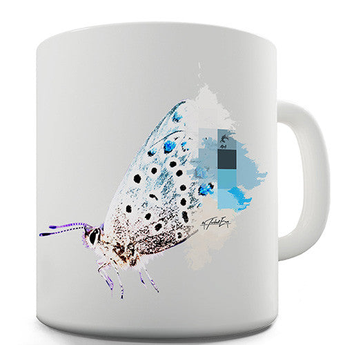 Watercolour Pixel Common Blue Butterfly Novelty Mug