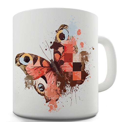 Watercolour Pixel Peacock Butterfly Novelty Mug