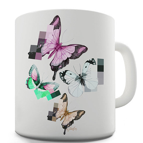 Watercolour Pixel Butterflies Novelty Mug