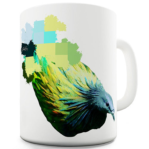 Watercolour Pixel Green Pigeon Novelty Mug