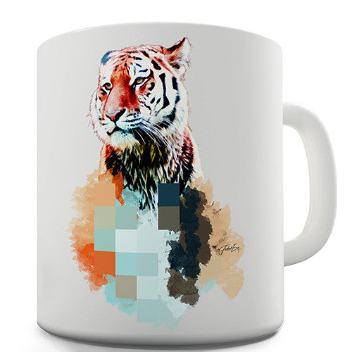 Watercolour Pixel Tiger Novelty Mug