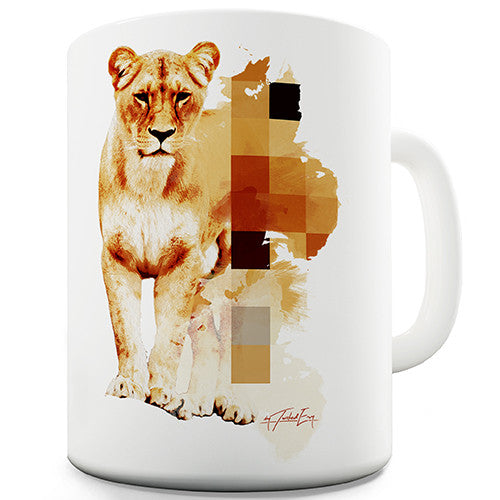 Watercolour Pixel Lion Novelty Mug