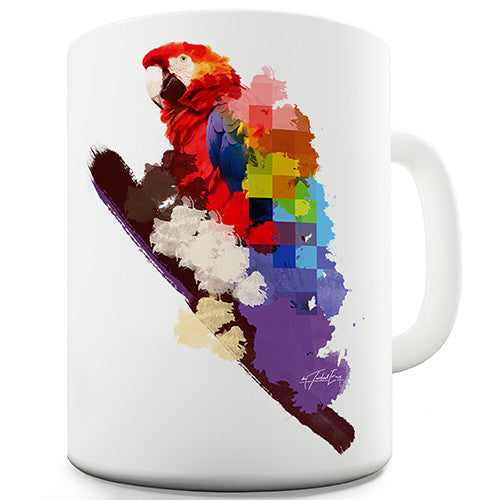 Watercolour Pixel Rainbow McCaw Parrot Novelty Mug