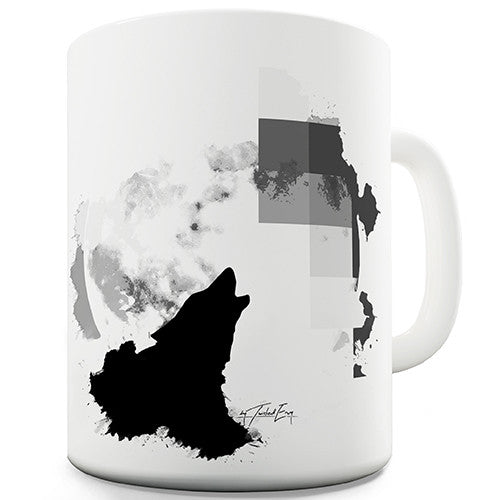 Watercolour Pixel Wolf Moon Novelty Mug