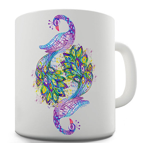 Watercolour Rainbow Peacocks Novelty Mug