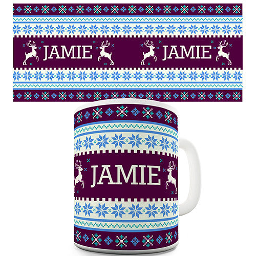 Knitted Reindeer Jumper Personalised Mug
