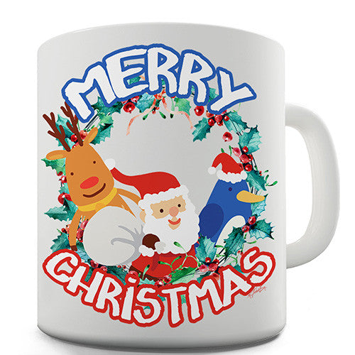 Merry Christmas Wreath Novelty Mug