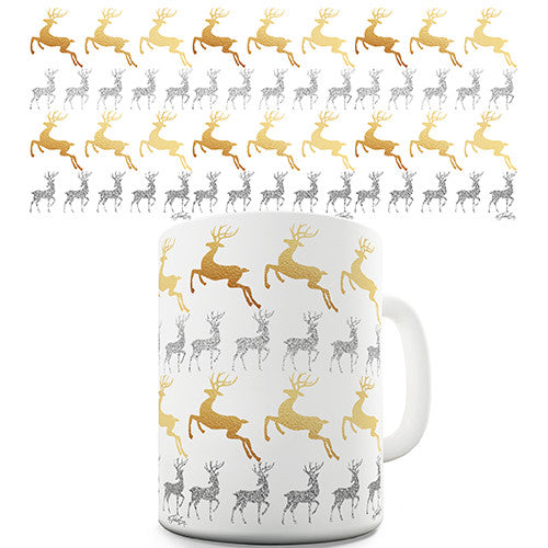 Gold & Silver Reindeer Pattern Novelty Mug