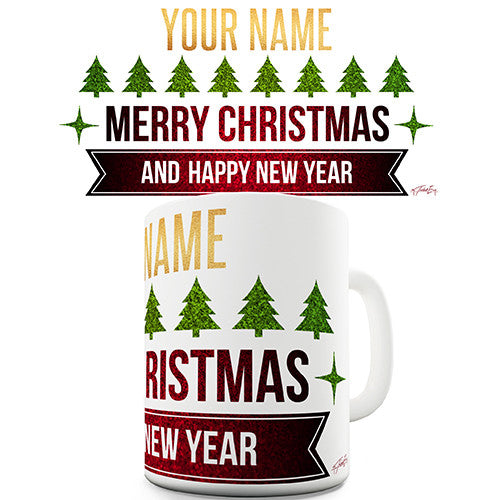 Glitter Merry Christmas & A Happy New Year Personalised Mug