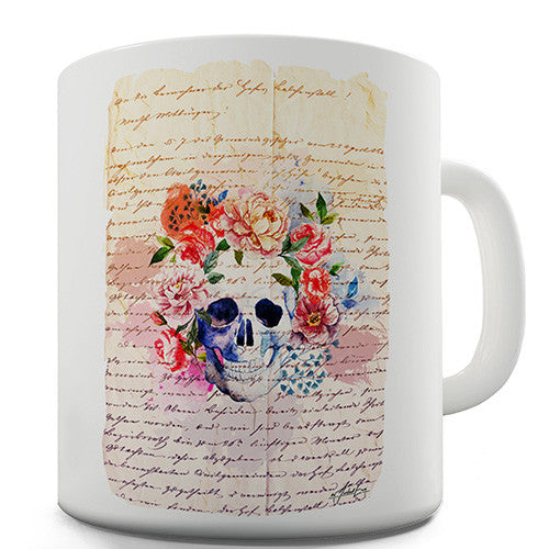 Book Print Skulls And Flowers Novelty Mug