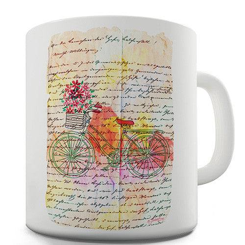 Book Print Floral Bicycle Novelty Mug