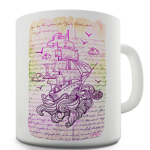 Book Print Pirate Ship Novelty Mug