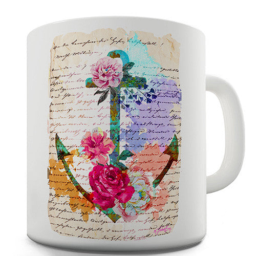 Book Print Floral Anchor Novelty Mug