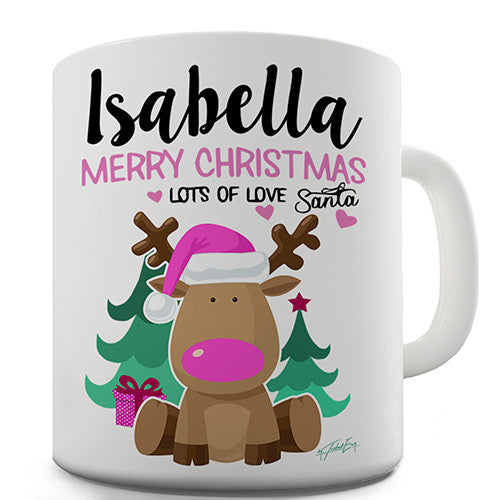 Pink Christmas Reindeer Personalised Mug