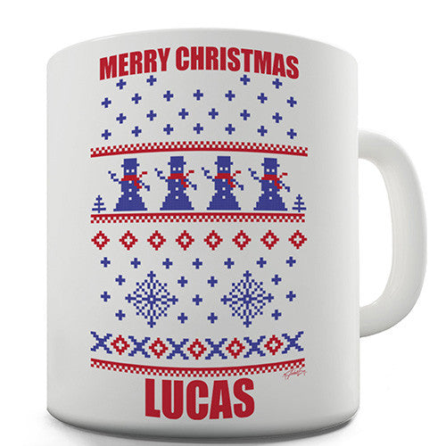 Merry Christmas Snowmen Pattern Personalised Mug