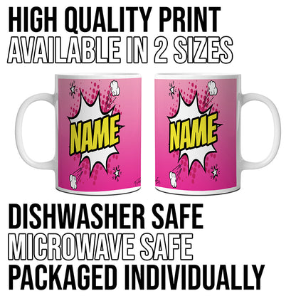 Pink Comic Book Style Personalised Mug