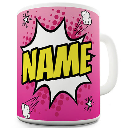 Pink Comic Book Style Personalised Mug