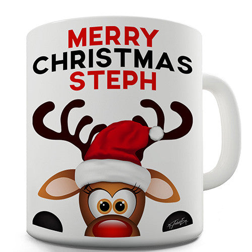 Peeking Christmas Reindeer Personalised Mug