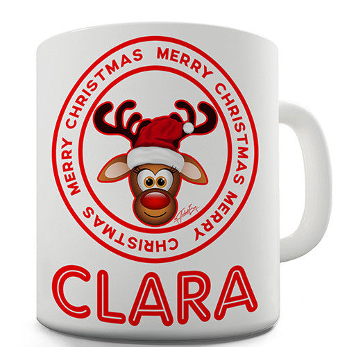 Christmas Reindeer Stamp Circle Personalised Mug