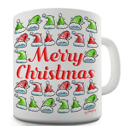 Merry Christmas Santa Hat Pattern Novelty Mug