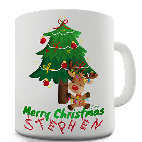 Merry Christmas Reindeer Tree Personalised Mug