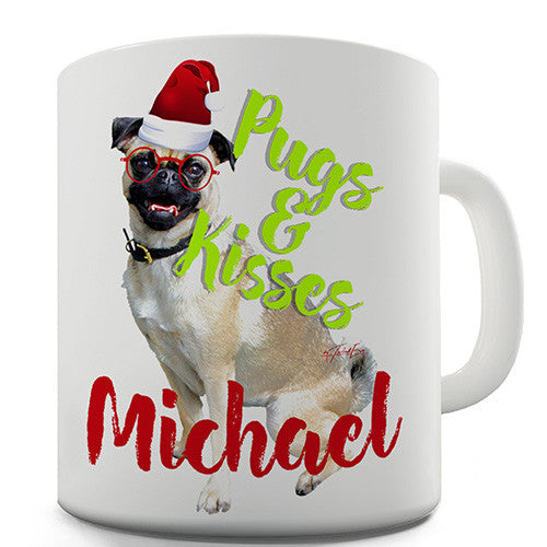 Christmas Pugs And Kisses Personalised Mug