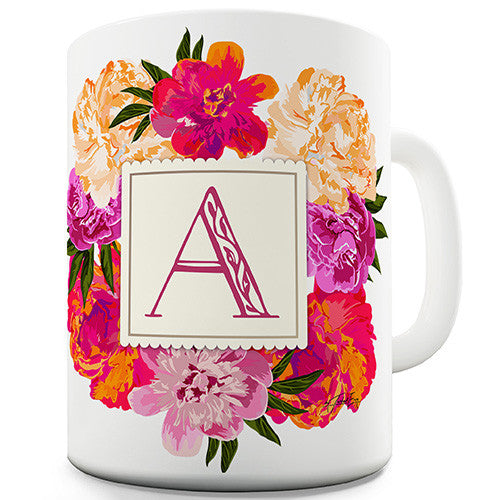 A Floral Letter Border Initial Novelty Mug