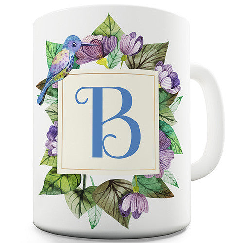 B Floral Letter Border Initial Novelty Mug