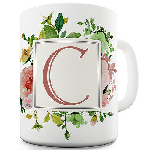 C Floral Letter Border Initial Novelty Mug