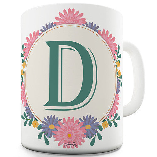D Floral Letter Border Initial Novelty Mug