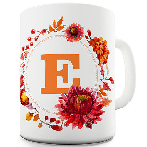 E Floral Letter Border Initial Novelty Mug