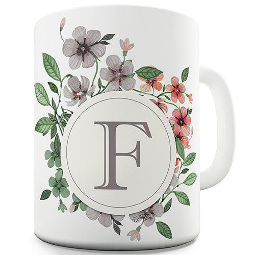 F Floral Letter Border Initial Novelty Mug