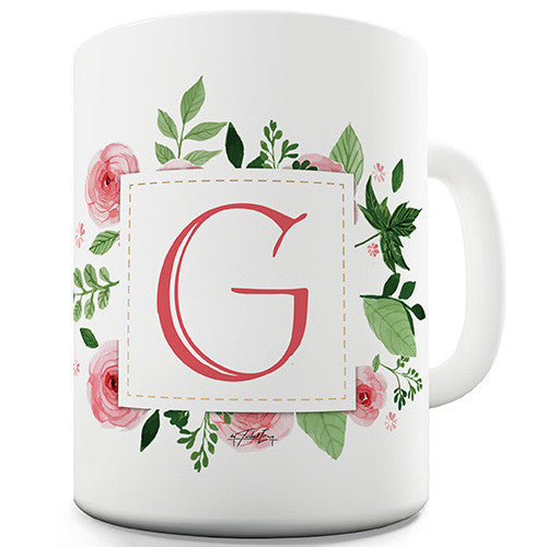 G Floral Letter Border Initial Novelty Mug