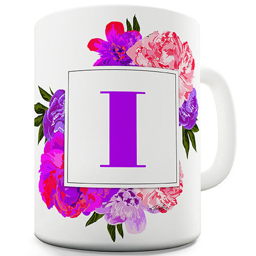 I Floral Letter Border Initial Novelty Mug