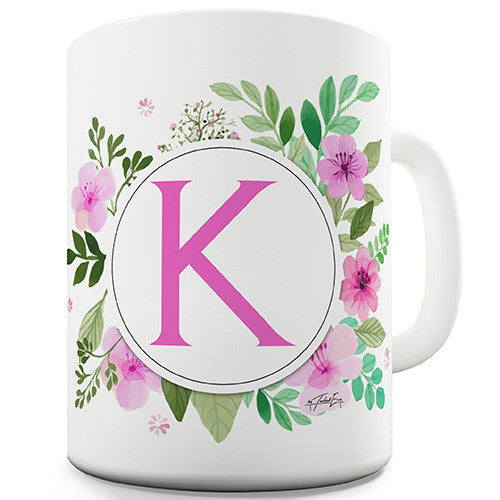 K Floral Letter Border Initial Novelty Mug