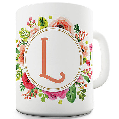 L Floral Letter Border Initial Novelty Mug