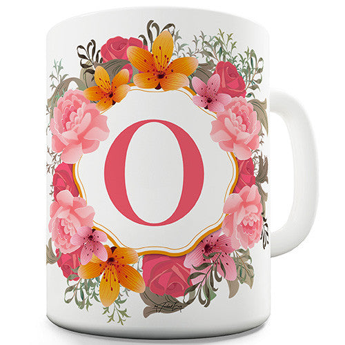 O Floral Letter Border Initial Novelty Mug