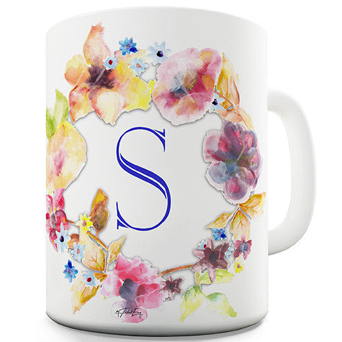 S Floral Letter Border Initial Novelty Mug