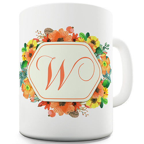 W Floral Letter Border Initial Novelty Mug