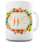 W Floral Letter Border Initial Novelty Mug