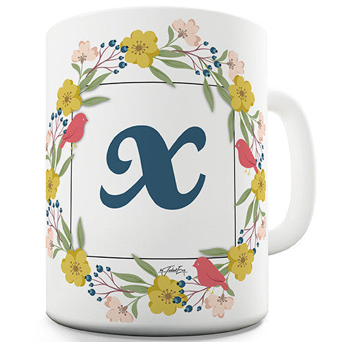 X Floral Letter Border Initial Novelty Mug